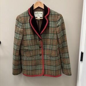 Orvis Wool Plaid Blazer 6 Equestrian Jacket Velvet Collar